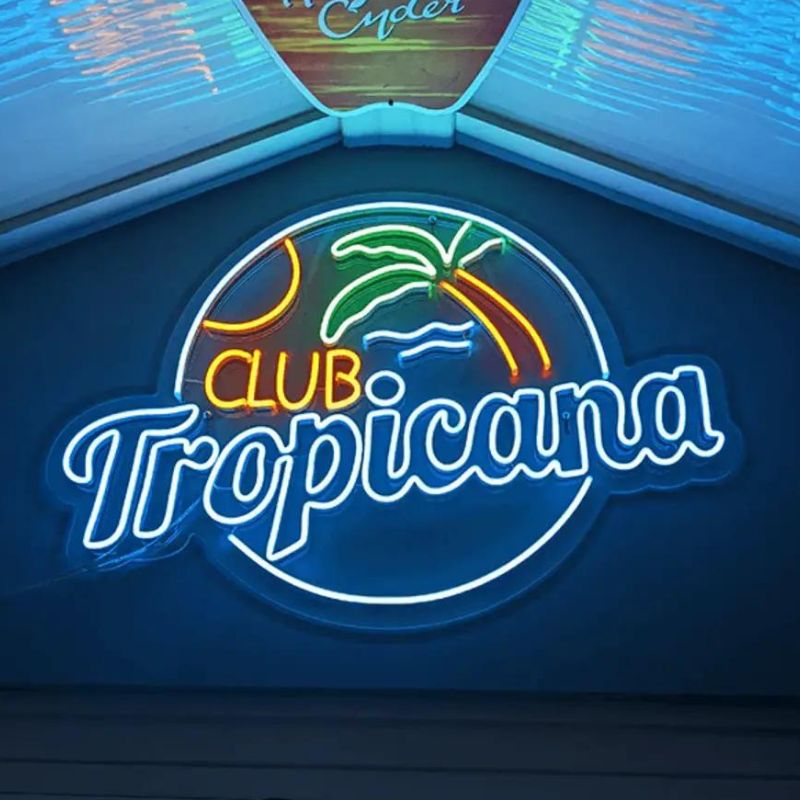 Club Tropicana Neon Sign in Home Bar