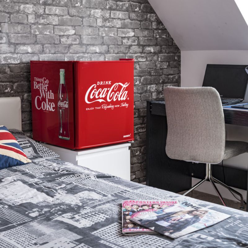 Husky coca cola mini fridge in man cave